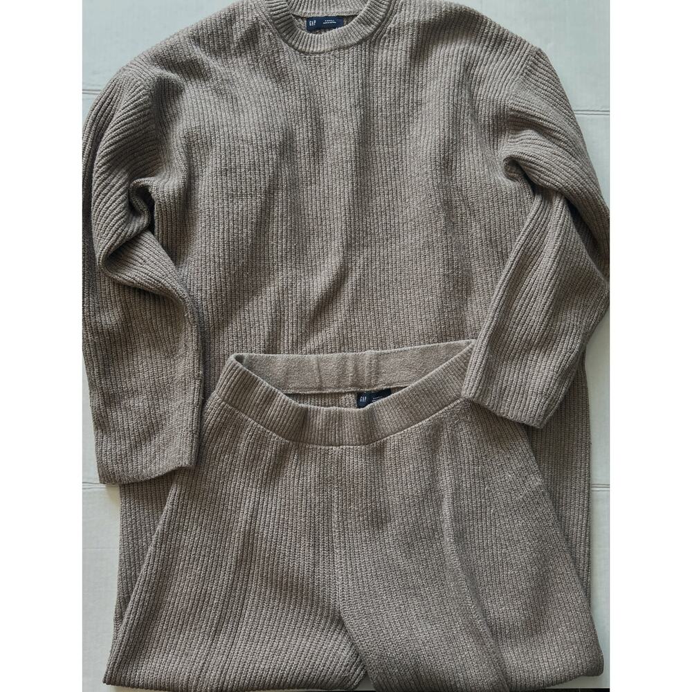 Gap Ribbed Lounge Set XS Taupe Greige Sweater Wide Leg Pants